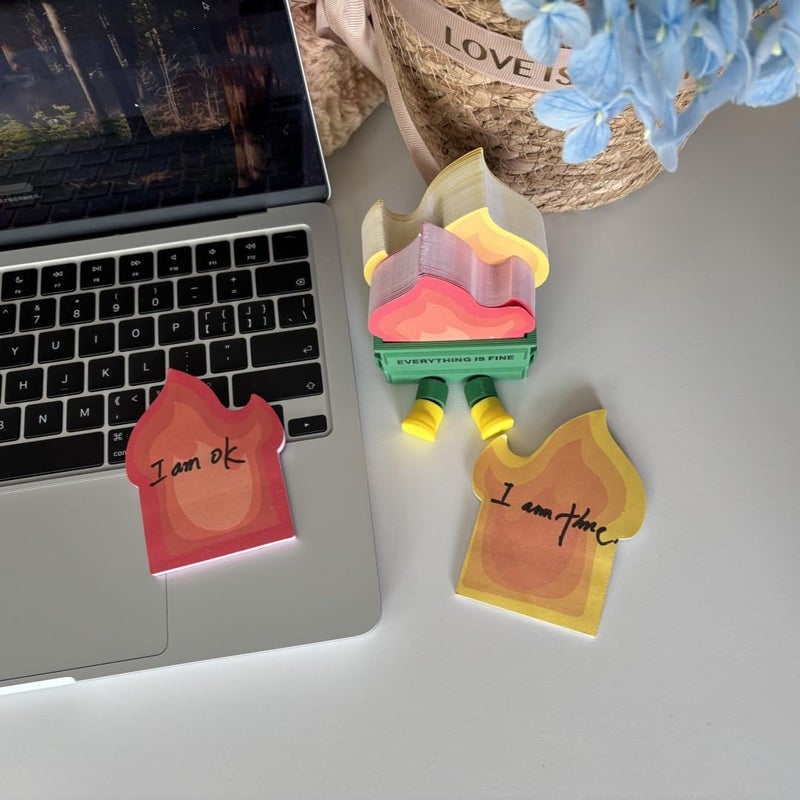 Infmetry Garbage Can Fire Sticky Notes Office Supplies Notepads Desk Accessories Funny White Elephant Gifts for Coworker Boss Teacher Women Men Adult 300 Sheets (with Legs) - Image 4